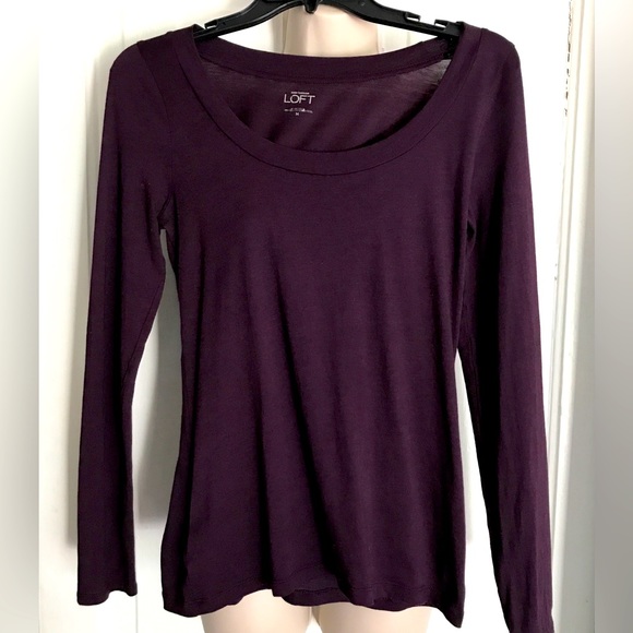 LOFT Scoop Long Tee Pima‎ Cotton/Modal Aubergine Purple - Picture 1 of 9